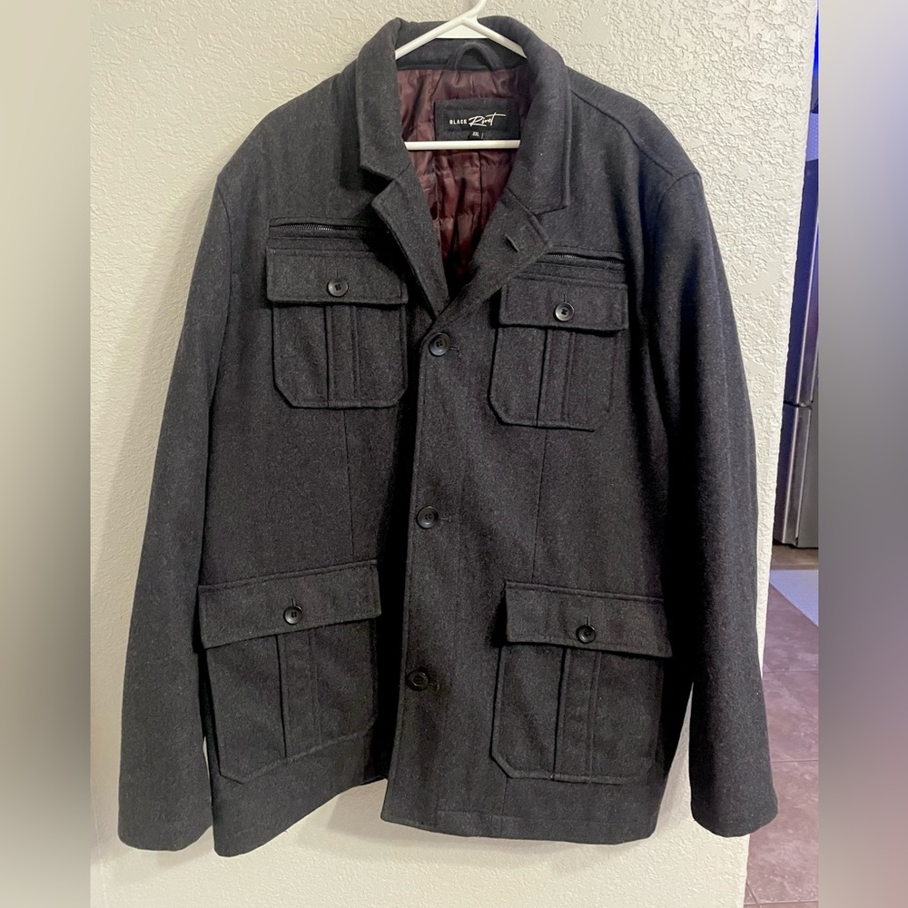 Black Rivet Men's Wool Pea Coat